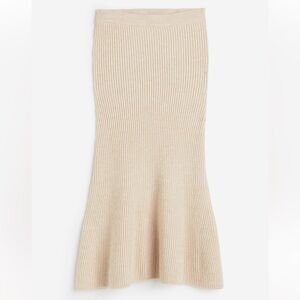 H&M Rib Knit Turtleneck Sweater and Mermaid Skirt Set in Light Beige Size XS